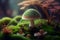 Closeup of a Mushroom Covered in Moss in a Vibrant Magical Forest
