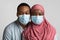 Closeup of muslim black couple wearing face masks