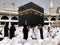 Closeup of Muslim pilgrims perform Tawaf during Umra