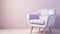 Closeup of muted pastel lilac lounge chair. Modern minimalist home living room interior. materials for furniture