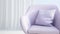 Closeup of muted pastel lilac lounge chair. Modern minimalist home living room interior. materials for furniture