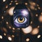 closeup of a mysterious eye in galaxy. tarot and astrology or horoscope concept art. Generative AI.