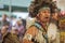 Closeup of Native American chanting at a PowWow