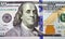 Closeup of a new one hundred American dollar bill