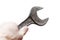 Closeup old and dirty wrench in humans hand