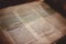 Closeup of an old Hebrew Bible on the table under the lights with a blurry background