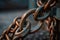 Closeup old rusty industrial metallic chains on the floor