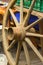 Closeup of old wooden wheel from historic wagon