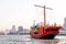 Closeup of one red boat at sumida river viewpoint in tokyo,Japan