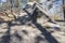 Closeup of one of the walls of a WWII bunker ruins, called Walvisbunker because of its whale shape