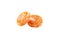 Closeup of orange candies on a white background