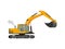 Closeup orange construction excavator with big shovel