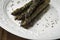 Closeup of Organic Cooked Purple Asparagus with Coarse Salt and