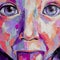 Closeup painting oil and palette knife on canvas. Big eyes close up for decoration and interior, canvas art.