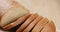 Closeup pan of rye wheat rustic bread on cutting board