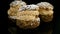 Closeup panorama down on three french desserts choux pastry