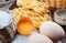 Closeup pasta, eggs and flour