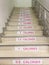 Closeup pattern of brown marble stone stairway with calories word to tell people know for promote exercise texture background