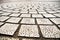 Closeup paving curved circle stone brick on pathway texture, abstract and background concept