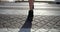 Closeup, pedestrian and woman with high heels, walking and morning with sunshine, road and formal. Person, employee and