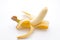 Closeup Peeled Banana on White Background
