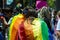 Closeup of people wearing pride flags during pride month