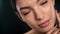 Closeup perfect luxury brunette lady tenderness skin smooth hydration anti wrinkle spa procedure
