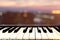 Closeup on perspective of Piano keyboard musical instrument with