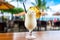 Closeup Photo Captures Cold, Alcoholic Fruit Pina Colada Cocktail, Adorned With Cream And Pineapple