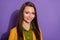 Closeup photo of confident beautiful business lady smiling bossy successful cheerful worker wear yellow office blazer