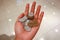 Closeup photo of hand carry Japanese Coin, Financial concept in Japan