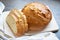 Closeup photo of pumpkin bread on wooden cutting broad