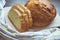 Closeup photo of pumpkin bread on wooden cutting broad