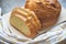 Closeup photo of pumpkin bread on wooden cutting broad