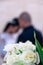Closeup photo of wedding white rose bouqet