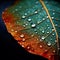 closeup photograph captures the exquisite beauty of water droplets on the surface of a leaf.