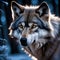 Closeup photographic study of wolf immersed deeply in an intense gaze straight into the lens