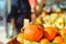 Closeup picture of fresh oranges fruits and vegitables at market