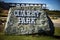 A closeup picture of the Quarry Park large rock sign