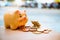 Closeup piggy Bank with stack coins using as money savings concept
