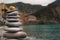 Closeup of a pile of characteristic pebbles on Camogli beach