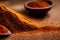 Closeup of pile of spice on the table under lights