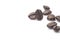 closeup piled of coffee beans group roast dark brown colour textured isolated on white backgrounds