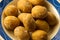 Closeup of a plate of canarian wrinkled potatoes