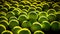 Closeup of a plenty of tennis balls on an empty tennis court, the sunshine. Sports lifestyle concept. Generative AI