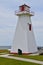 Closeup of Port Borden Back Range Light at Marine Rail Park with Northumberland Strait on the horizon