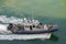 Closeup of Port Police fast boat in San Pedro harbor, Los Angeles, USA