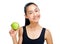 Closeup portrait of Asian woman holding green apple