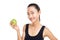 Closeup portrait of Asian woman holding green apple