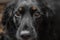 Closeup portrait of beautiful black spaniel dog. Focus on eyes. The big dog wants to find family and leave the dog
